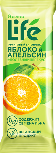 

Батончик фруктовый Лента Life Яблоко и апельсин 33 г