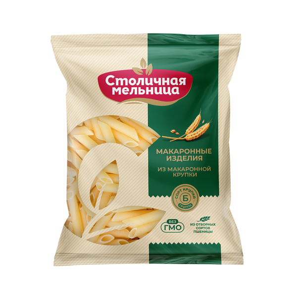 Макаронные изделия Столичная мельница Перья обыкновенные гр Б сорт крупка 800г