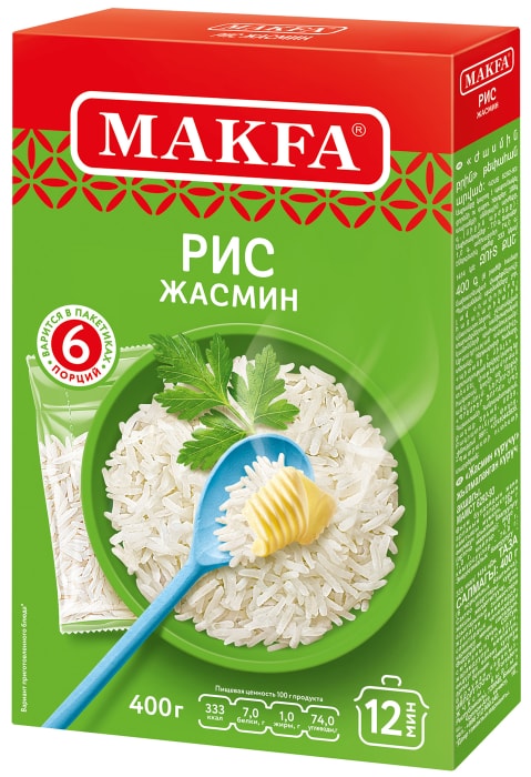 

Рис Makfa Жасмин шлифованный 6 пакетов х 66.6 г