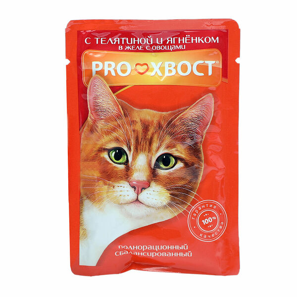 Корм для кошек ProХвост с телятиной и ягненком в желе с овощами