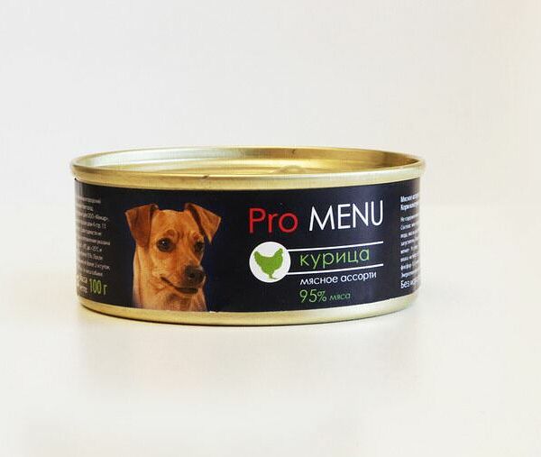 Влажный корм  PRO MENU для собак,  мясное ассорти с курицей, 100 г