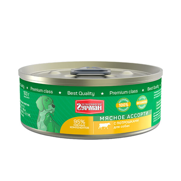 Консервы для собак Четвероногий Гурман Мясное ассорти с потрошками 100 г