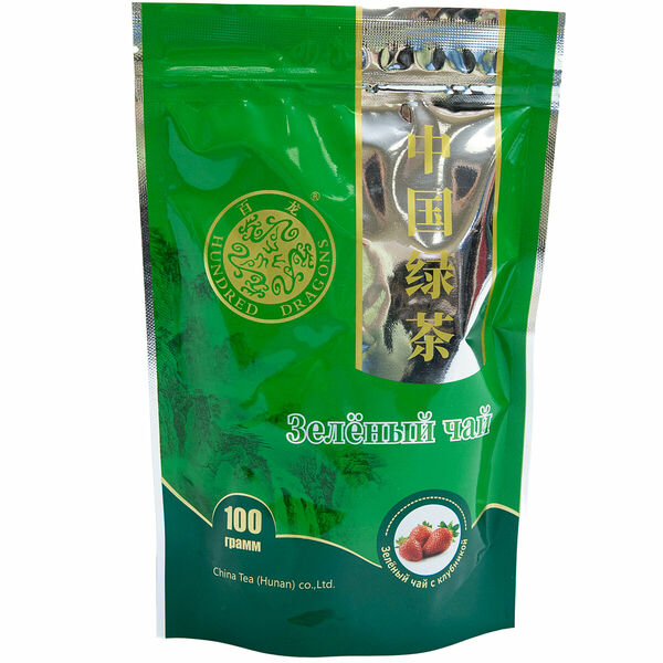 Чай зеленый крупнолистовой с клубникой ТМ Hundred dragons
