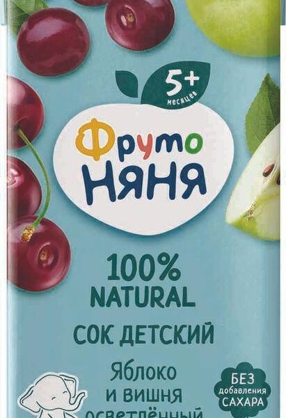 Сок ФрутоНяня яблочно-вишневый осветленный 200мл