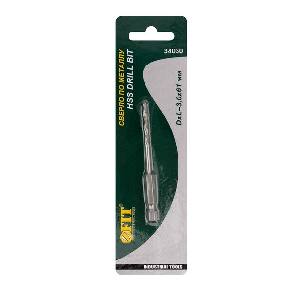 Сверло HSS по металлу, полированное, U-хвостовик под биту, 3 мм