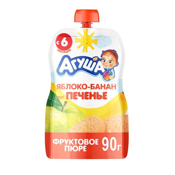 Фруктовое пюре Агуша банан-печенье-яблоко, с 6 месяцев