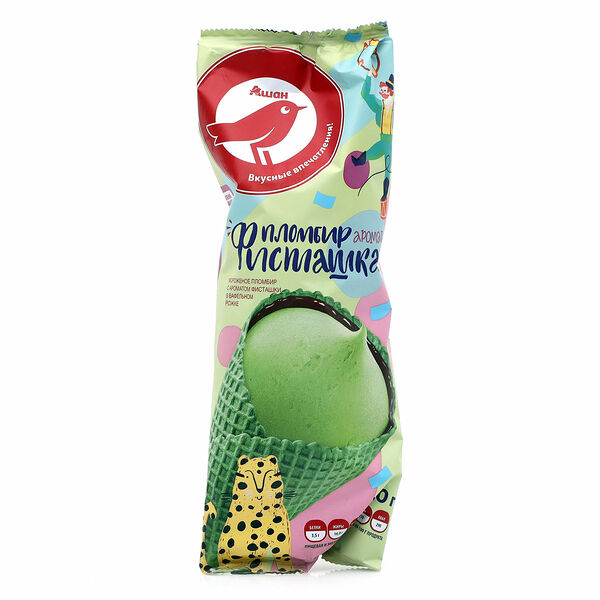 Мороженое АШАН Красная птица пломбир со вкусом фисташки