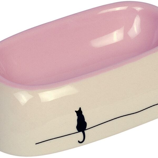 NOBBY Миска для кошек 18x10,5x4,5см керамика розово-бежевая с рисунком TABBY