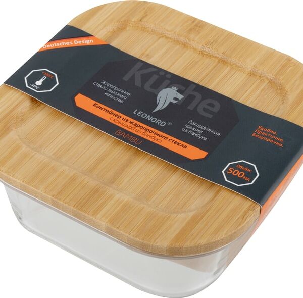 Контейнер Leonord Bambu из жаропрочного стекла с крышкой из бамбука 500мл