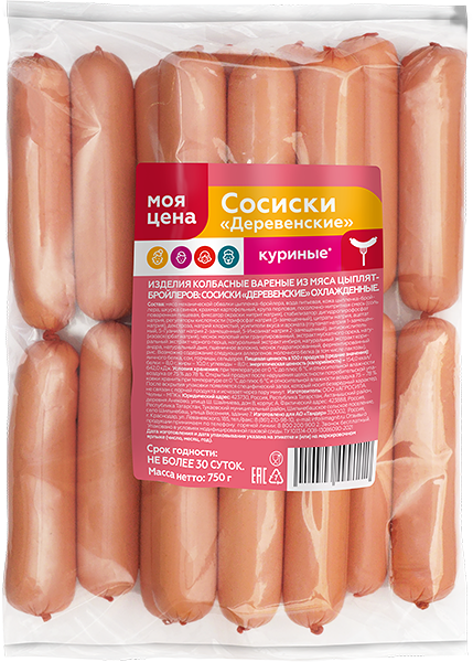 Сосиски Моя цена деревенские из мяса птицы 750 г