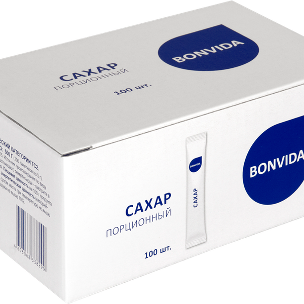 Сахар BONVIDA белый кристаллический категория ТС2, 100х5г