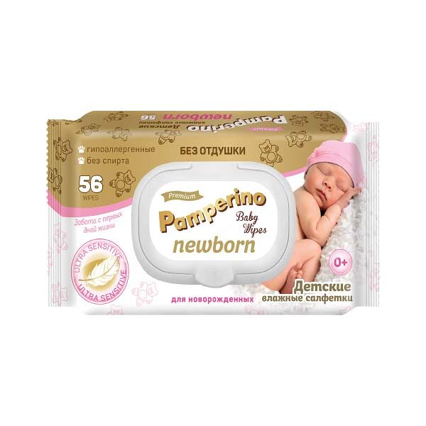 Салфетки влажные Pamperino Premium Newborn 56шт Детские с клапаном