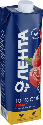 

Сок Лента Томатный с мякотью и солью восстановленный 1 л