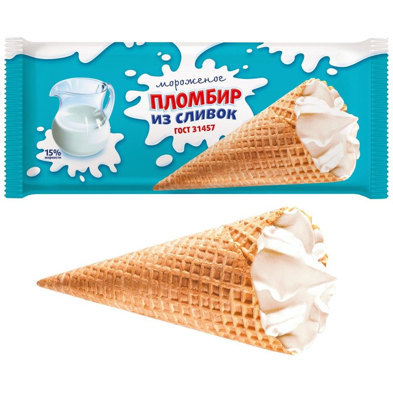 

Мороженое Башкирское Мороженое пломбир из сливок в сахарном рожке 70 г