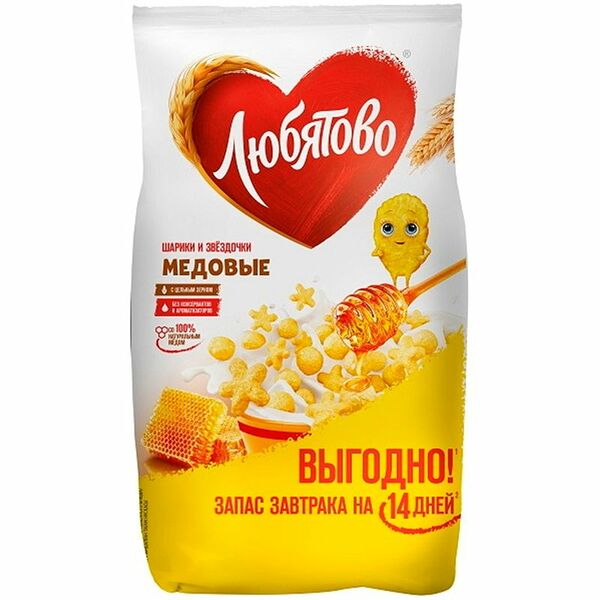 Завтрак сухой Любятово Медовые шарики и звездочки, 420г