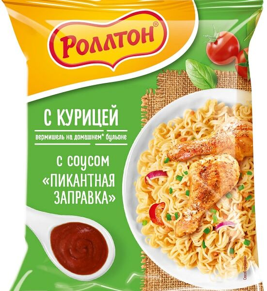 Вермишель Роллтон с курицей и соусом пикантная заправка 65г
