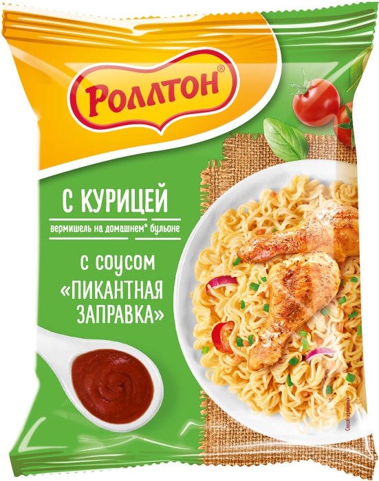 

Вермишель быстрого приготовления Роллтон Курица с соусом пикантная заправка 65 г