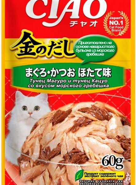 Корм консервированный для взрослых кошек INABA CIAO Kinnodashi Тунец магуро и Тунец кацуо