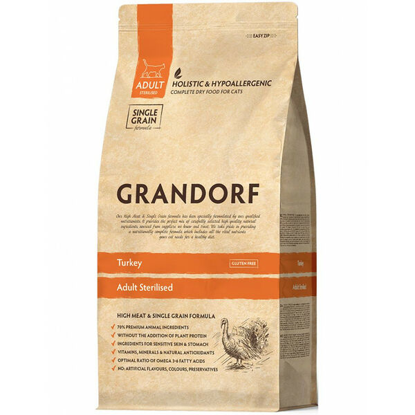 Grandorf Сухой корм для кошек Grandorf Turkey Adult Sterilised индейка для взрослых стерилизованных 400 г