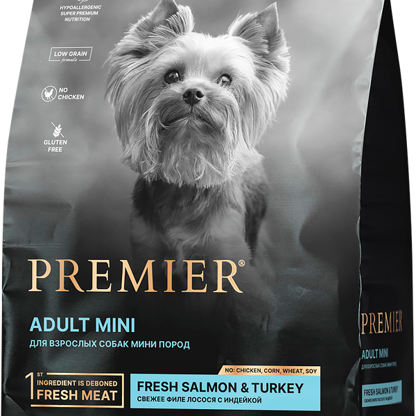 Корм сухой для собак PREMIER Dog Свежее филе лосося с индейкой, для мелких пород