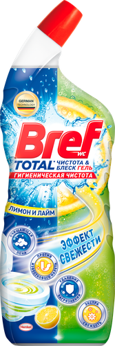 

Гель для чистки унитаза БРЕФ Total Чистота и блеск Лимон и Лайм, 700мл