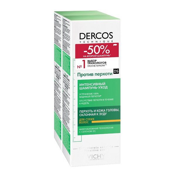 Шампунь Vichy Dercos 200 мл против перхоти для сухих волос 2 шт