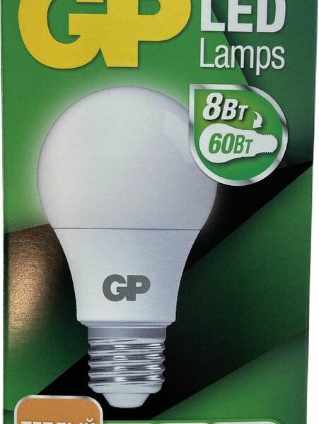 Лампа GP LEDA60 светодиодная 806lm E27 8W теплый свет 1шт.
