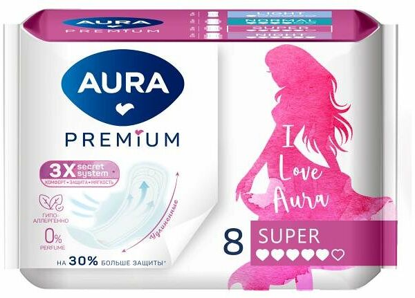 Прокладки женские Aura Premium Super, 8 шт