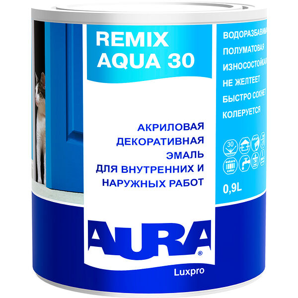 Эмаль акриловая Aura Luxpro Remix Aqua 30, 0,9 л, база А