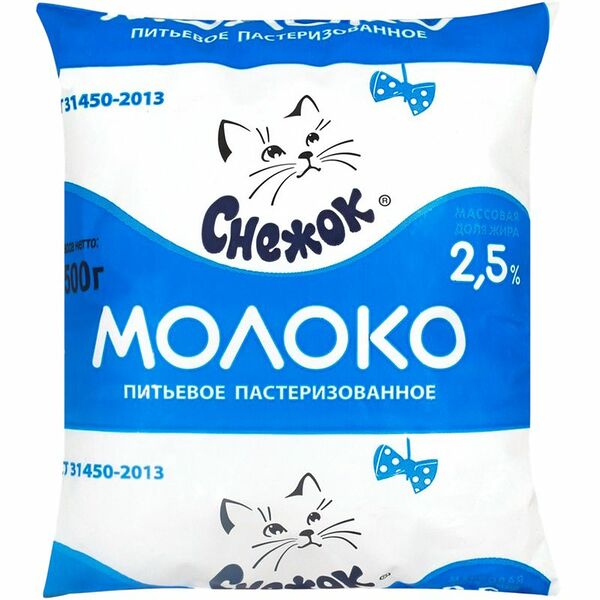 Молоко Снежок пастеризованное 2.5%, 500г