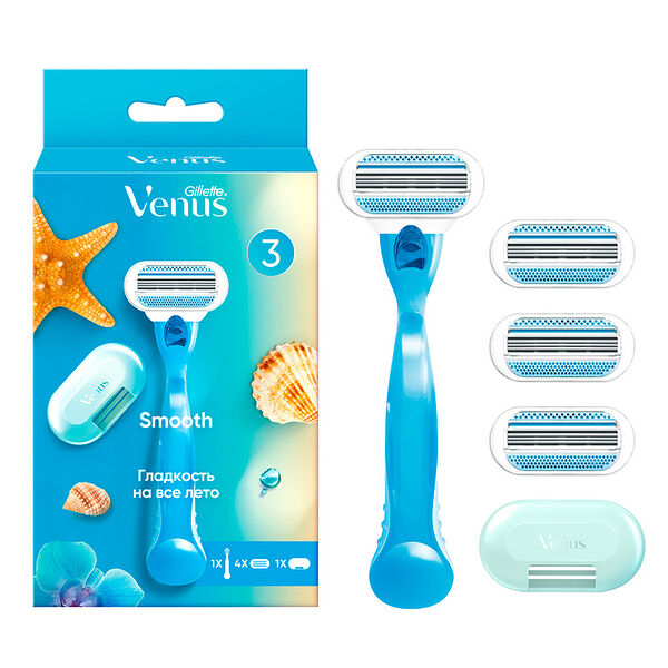 Станок для бритья `GILLETTE` VENUS c 4 сменными кассетами и чехлом