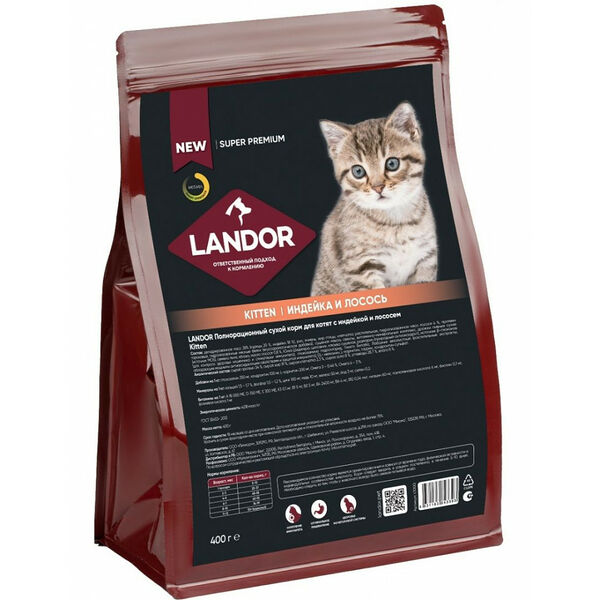 Landor Landor корм для котят с индейкой и лососем 400 г