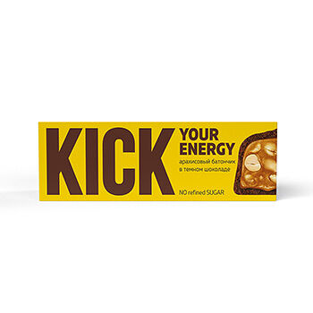 Батончик Kick Your Energy арахисовый в темном шоколаде