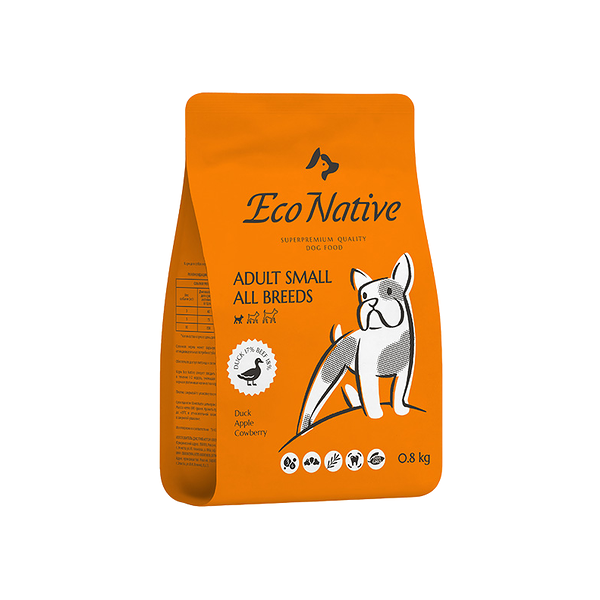 Сухой корм для собак мелких пород Eco Native Duck SUPERPREMIUM из мяса мускусной утки с яблоками и брусникой 800 г