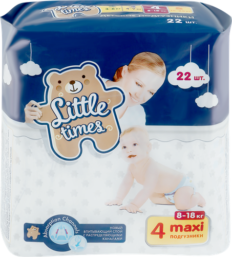 

Подгузники детские LITTLE TIMES Maxi 8–18кг, 22шт