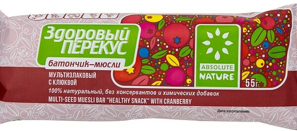 Батончик мюсли Здоровый Перекус с клюквой 55г