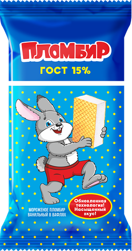 Мороженое АЙСГРУПП Зайчик, пломбир ванильный 15%, без змж, сэндвич, 75г