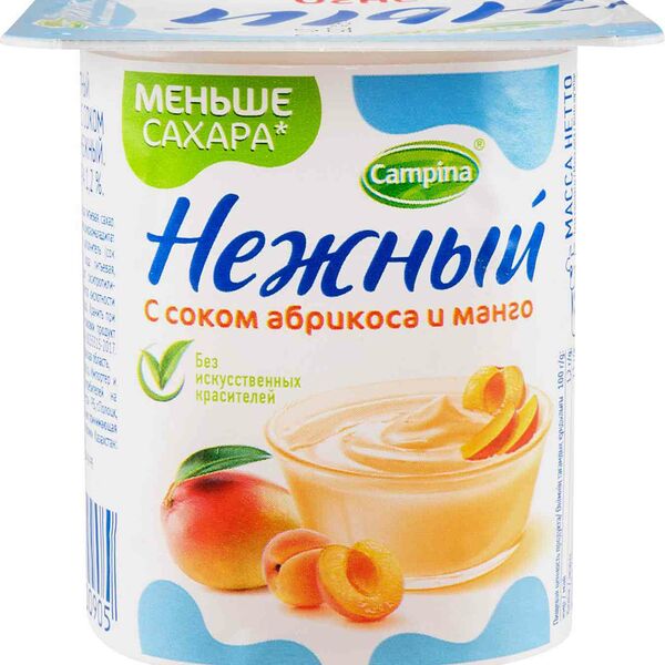 Продукт йогуртный Нежный с соком абрикоса и манго 1,2% 100 г