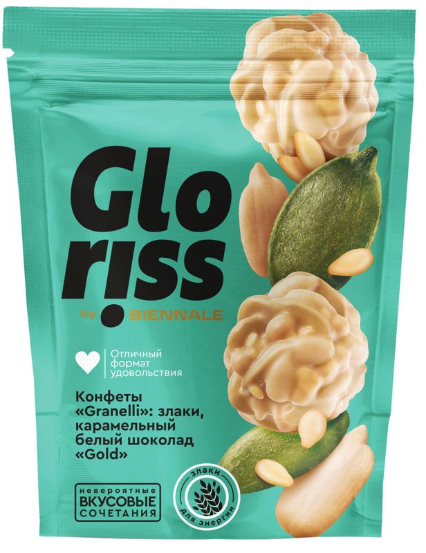 

Конфеты шоколадные GLORISS Granelly злаки, карамельный белый шоколад 180 г