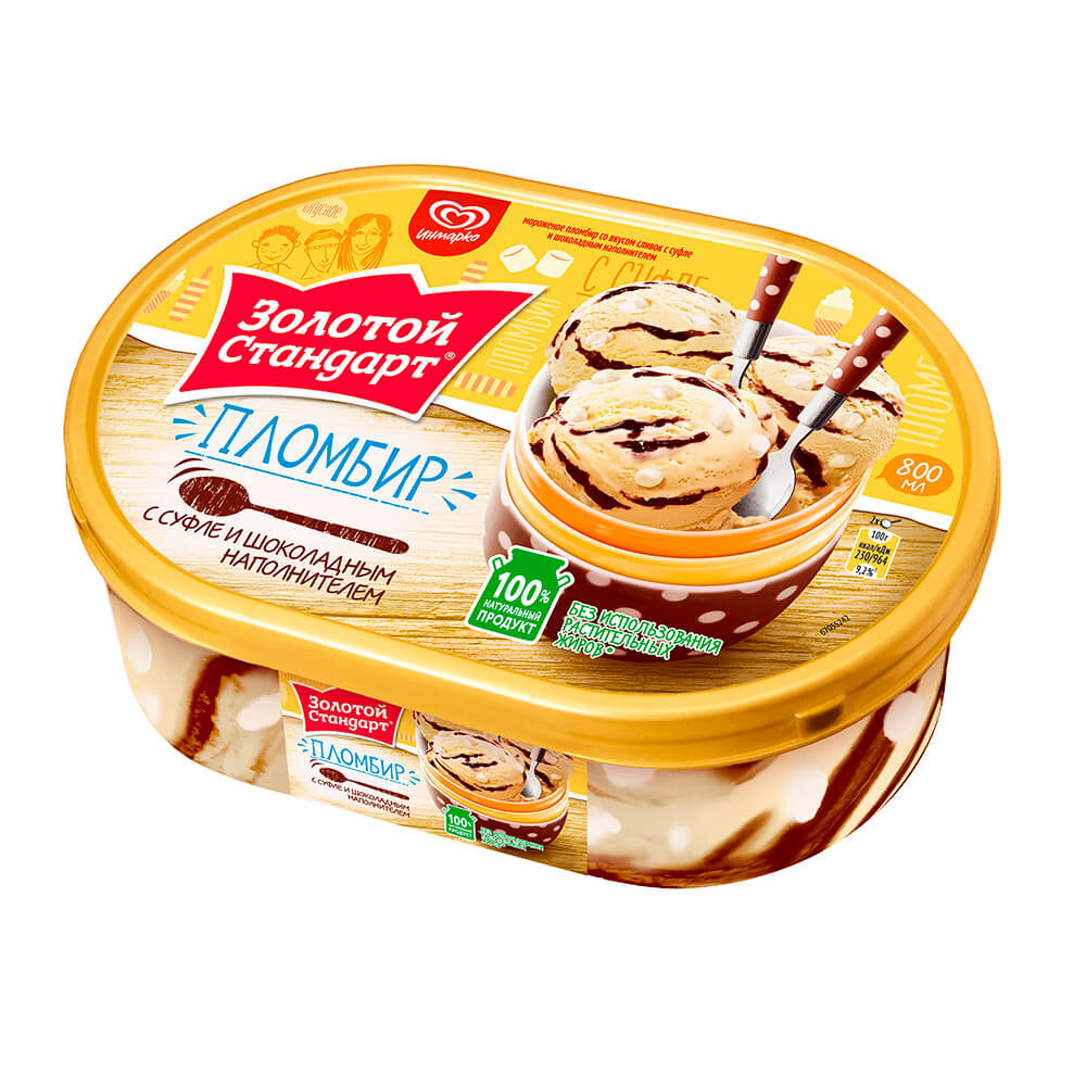 

Мороженое Золотой стандарт пломбир с суфле БЗМЖ 475 г