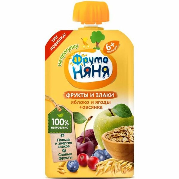 Фруктовое пюре Фрутоняня из яблок и ягод с овсяными хлопьями, с 6 месяцев
