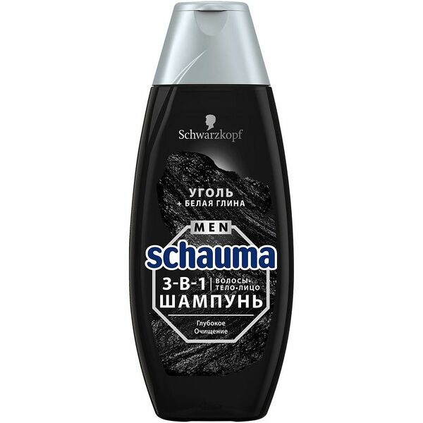 Шампунь для мужчин 3 в 1 Schauma Глубокое очищение Уголь и белая глина 400 мл