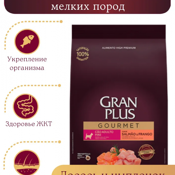 Сухой корм для собак мелких пород GRANPLUS Gourmet Adult Dog Mini лосось и цыплёнок 3 кг
