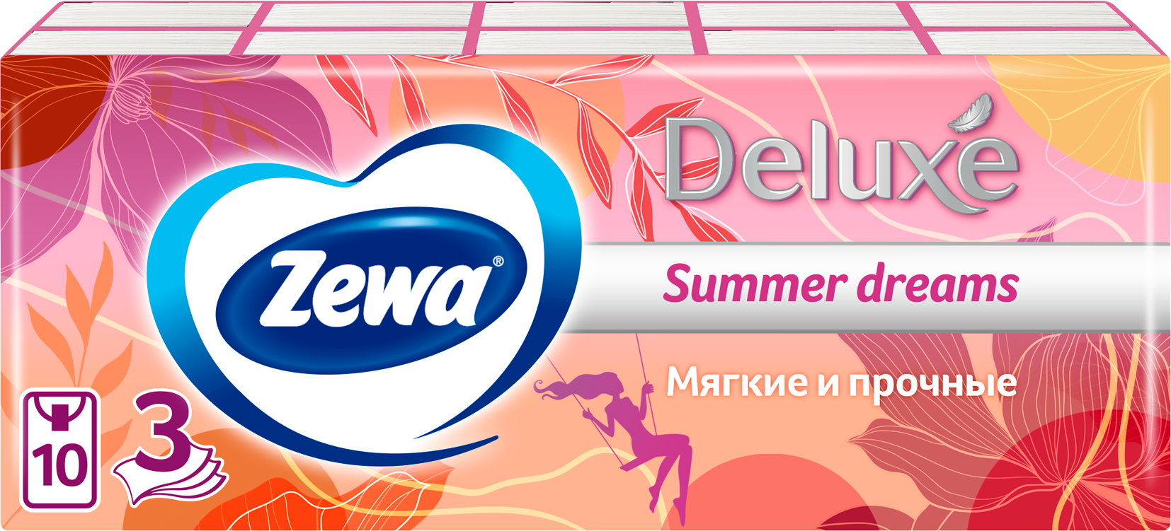 

Платочки бумажные носовые Zewa Deluxe 3 слоя 10 шт*10
