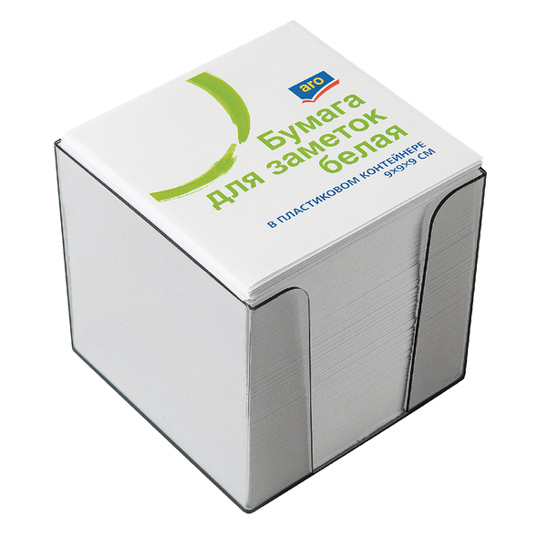 Блок для записей Aro бумажный белый в пластиковой подставке, 9 х 9 х 9 см