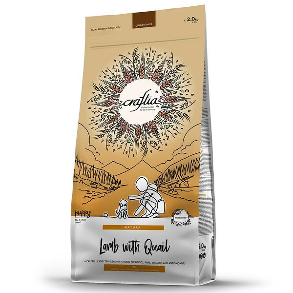 Корм для щенков CRAFTIA Natura для миниатюрных и мелких пород, из ягненка с перепелкой сух. 2кг