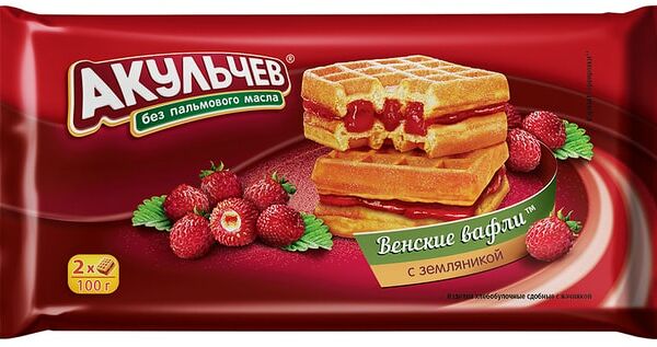 Вафли Акульчев Венские с земляникой 100г
