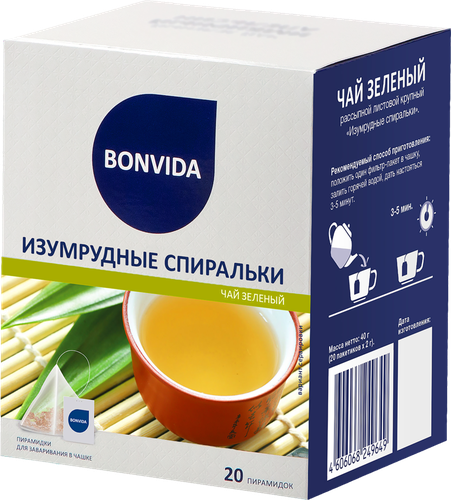 

Чай зеленый BONVIDA Изумрудные Спирали, 20пак