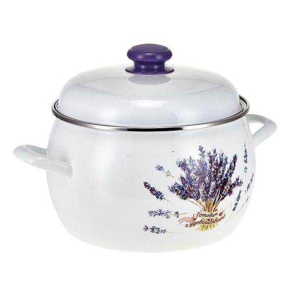 Кастрюля с крышкой HITT Букет лаванды, 5 л, эмаль