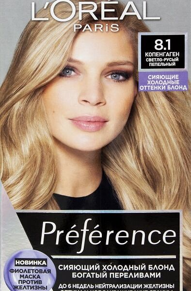 Краска для волос Loreal Paris Preference Cool Blondes 8.1 Копенгаген Светло-русый пепельный